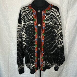 NORDSTRIKK  multi colored 100% Wool cardigan sweater. Unisex Men’s L Women’s  XL